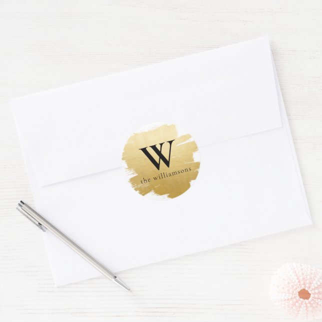 Monogrammatiertes Faux-Gold-Foil-Umschlag-Siegel Runder Aufkleber (Umschlag)