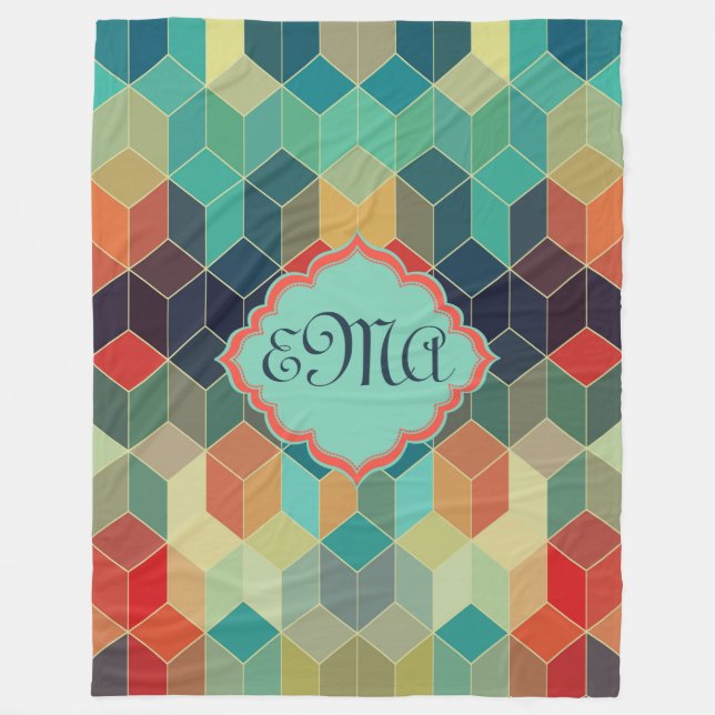 Monogrammatikales farbiges Kubes Geometrisches Mus Fleecedecke (Vorderseite)