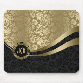 Monogrammatikalische Black & Gold Floral Damaskus Mousepad