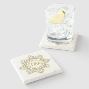Monogrammatikalische Diamanten und goldene, floral Steinuntersetzer