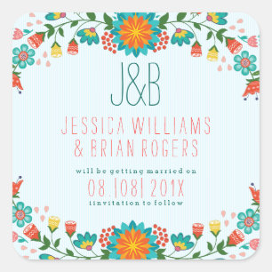 Monogrammatikalische Illustration von Blumenrahmen Quadratischer Aufkleber