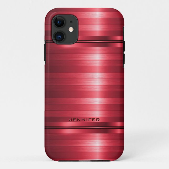 Monogrammatikalische Shiny Metallic Red Stripes Case-Mate iPhone Hülle (Rückseite)