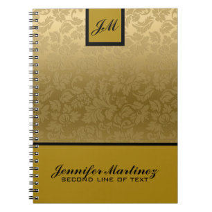 Monogrammatisches elegantes Gold Monotones Damasku Notizblock