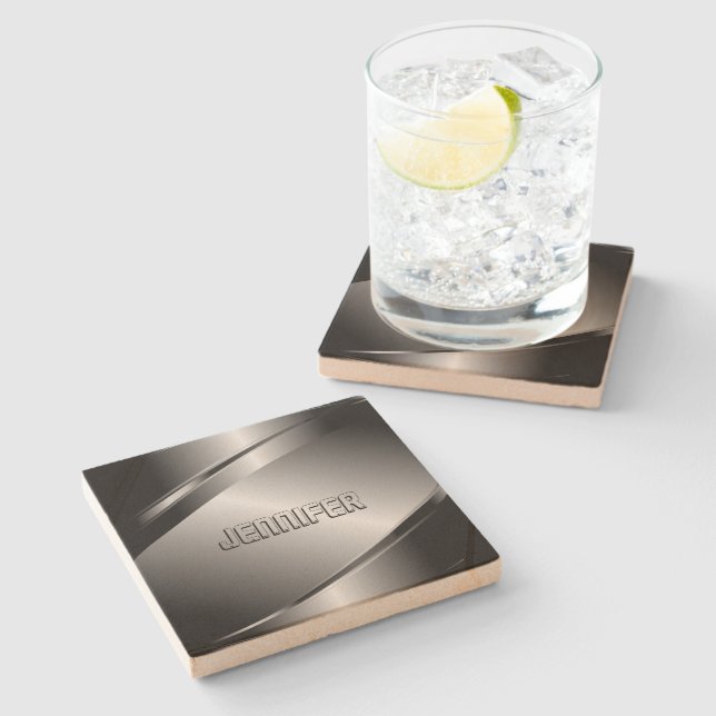 Monogrammatisches, grau-stainless-stählenförmiges  steinuntersetzer (Seitenansicht)