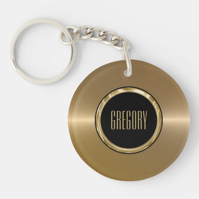 Monogrammatisches Metall-Gold-Edelstahl-Look 2 Schlüsselanhänger (Vorderseite)