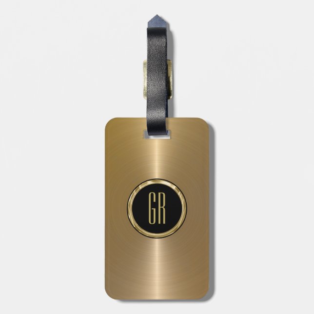 Monogrammatisches Metall-Gold-Edelstahlaussehen Gepäckanhänger (Rückseite vertikal)