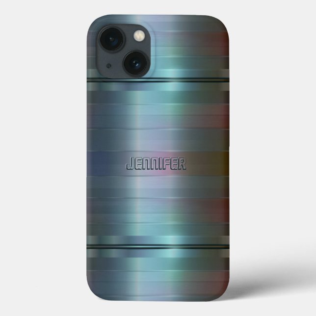 Monogrammatisches Metallic Blue-Gray Stripes Muste Case-Mate iPhone Hülle (Rückseite)