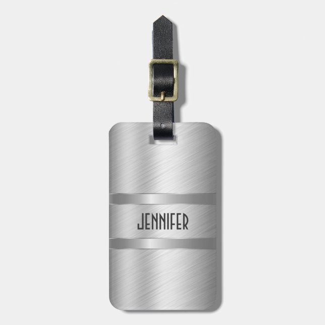 Monogrammatisches Metallsilber aus gebürstetem Alu Gepäckanhänger (Vorderseite vertikal)