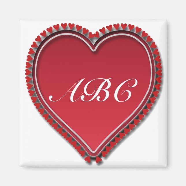 Monogrammatisches Rotes Herz Magnet (Vorne)