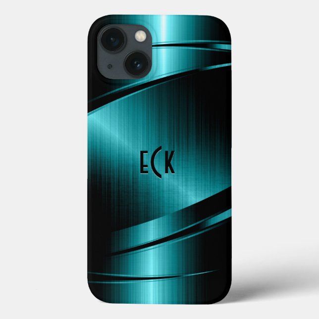 Monogrammatisches Türkis Green Metallic Design Case-Mate iPhone Hülle (Rückseite)