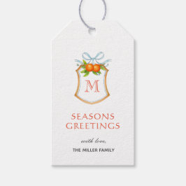 Monogrammatisches Wappen mit Citrus orange Urlaubs Geschenkanhänger