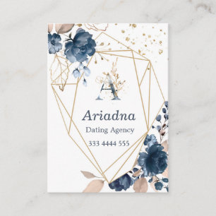 Monogrammblumenmarineblau-Aquarell, Confetti Visitenkarte