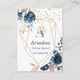 Monogrammblumenmarineblau-Aquarell, Confetti Visitenkarte