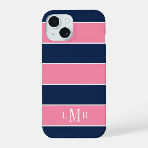 Monogramme à 3 lettres avec rayures de rugby rose