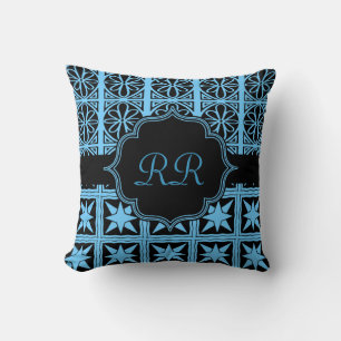 Monogramme à deux côtés Coussin bleu et noir