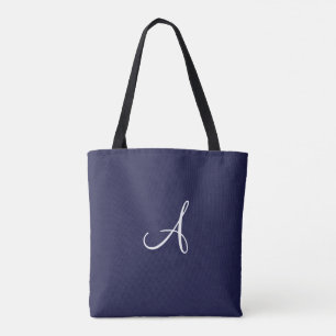 Monogramme A en blanc sur Sac fourre-tout bleu mar