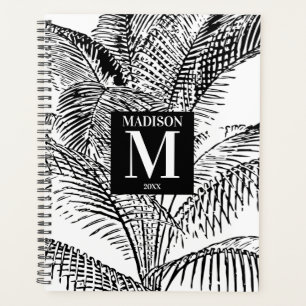 Monogramme Abstrait Feuille noir et blanc Palm Tre