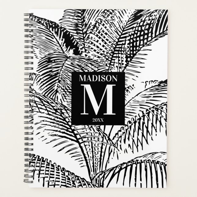 Monogramme Abstrait Feuille noir et blanc Palm Tre (Devant)