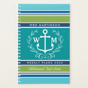 Monogramme Ancre Laurel Wreath Stripes Aqua
