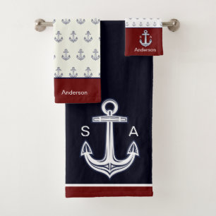 Monogramme Ancre nautique Marine Maroon blanc Côti