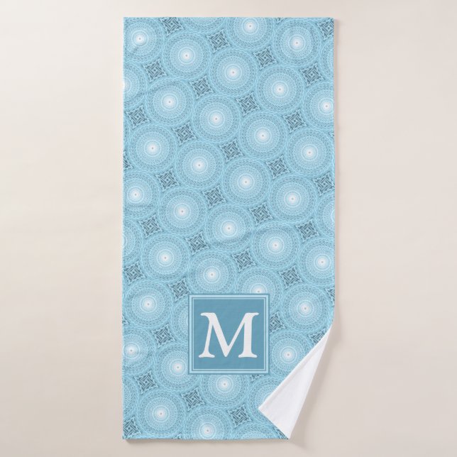 Monogramme ange bleu cercles motif (Serviette de bain)