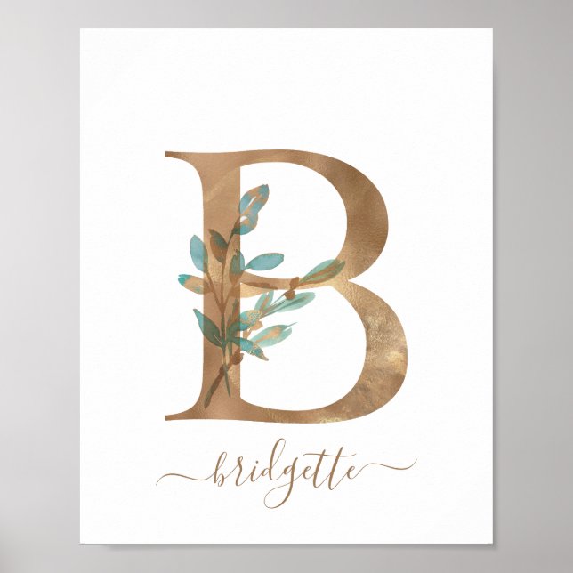 Monogramme Aquarelle Floral or Lettre B Poster (Devant)