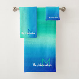 Monogramme Aquarelle Océan bleu Vert Ombre Plage