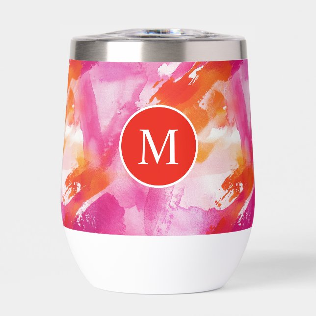 Monogramme Aquarelle rose orange Abstrait (Avant)