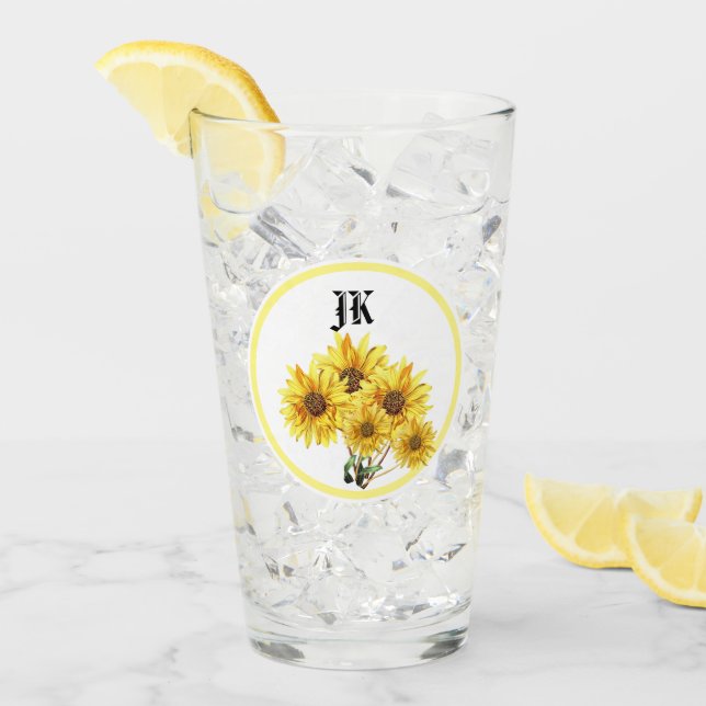 Monogramme Aquarelle Tumbler Tournesol Jaune Verre (Devant glace)
