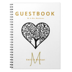 Monogramme Arbre de vie Mariage Livre d'or Blac