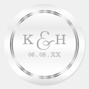 Monogramme Argent et Étiquettes ronds blancs