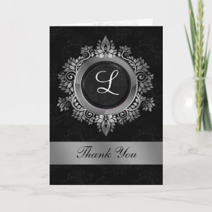 monogramme argent fleuri mariage merci