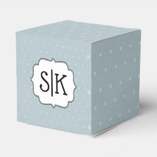 Monogramme auf bleiblauem Blau mit weißem Polka-Do Geschenkschachtel