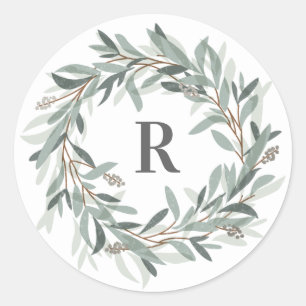 Monogramme autocollant à couronne florale