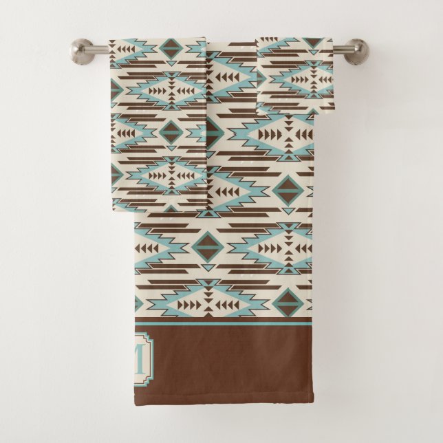 Monogramme aztèque Brown de motif d'Aqua (En situation)