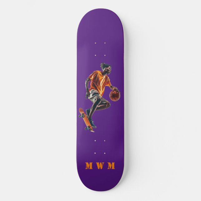 Monogramme Basketball Design unique Skateboard (Recto)