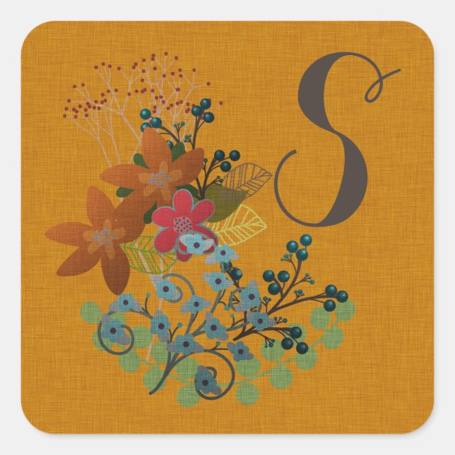Monogramme, Beaux Stickers Carrés Fleurs (Devant)