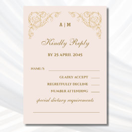 Monogramme beige Vintage Mariage baroque Carte RSV