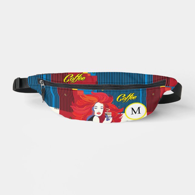 Monogramme "Belle femme de mode avec café" (Recto)