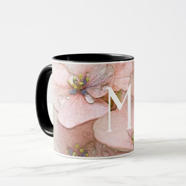 Monogramme Belle Pêche Aquarelle Fleur Mug (Devant gauche)