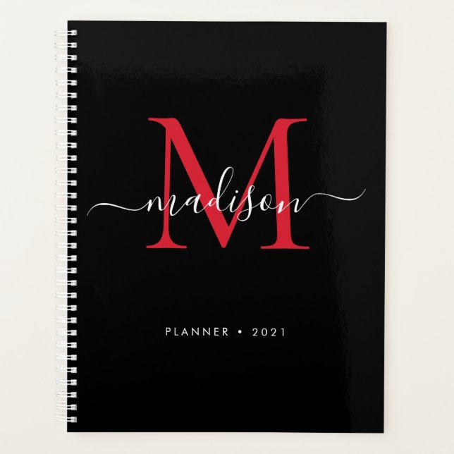 Monogramme Black Burgundy Girly Nom du script 2021 (Devant)