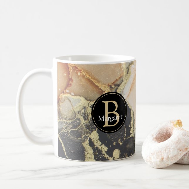 Monogramme Black Coral Gold Coffee Mug (Avec donut)
