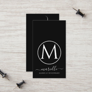Monogramme blanc Chic sur carte d'appel noire