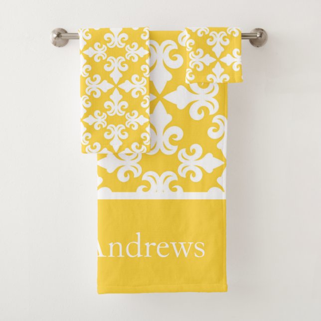 Monogramme Blanc Jaune Fleur de lis Personnalisé (En situation)
