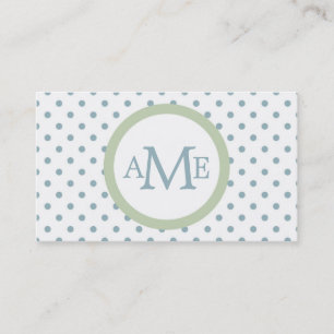 Monogramme blanc Lt bleu Polka Carte de visite