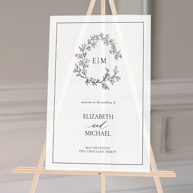 Monogramme blanc noir en poitrine Mariage de bienv (Wedding Welcome Sign!)