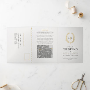Monogramme blanc or noir repas mariage RSVP carte