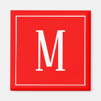 Monogramme blanc sur aimant Carré rouge