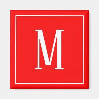 Monogramme blanc sur aimant Carré rouge