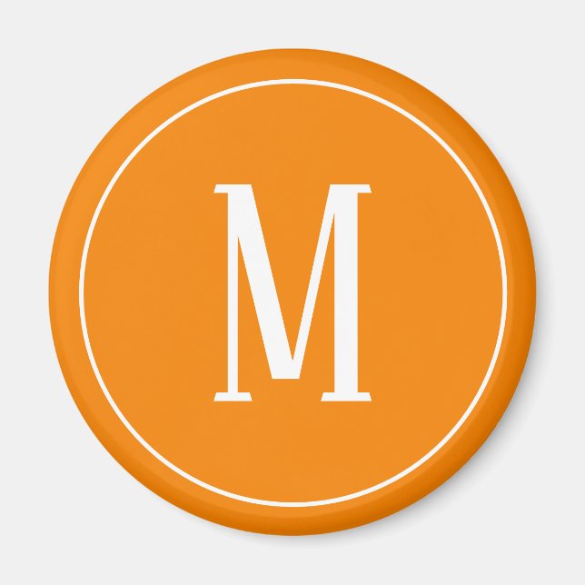Monogramme blanc sur aimant rond orange (Devant)